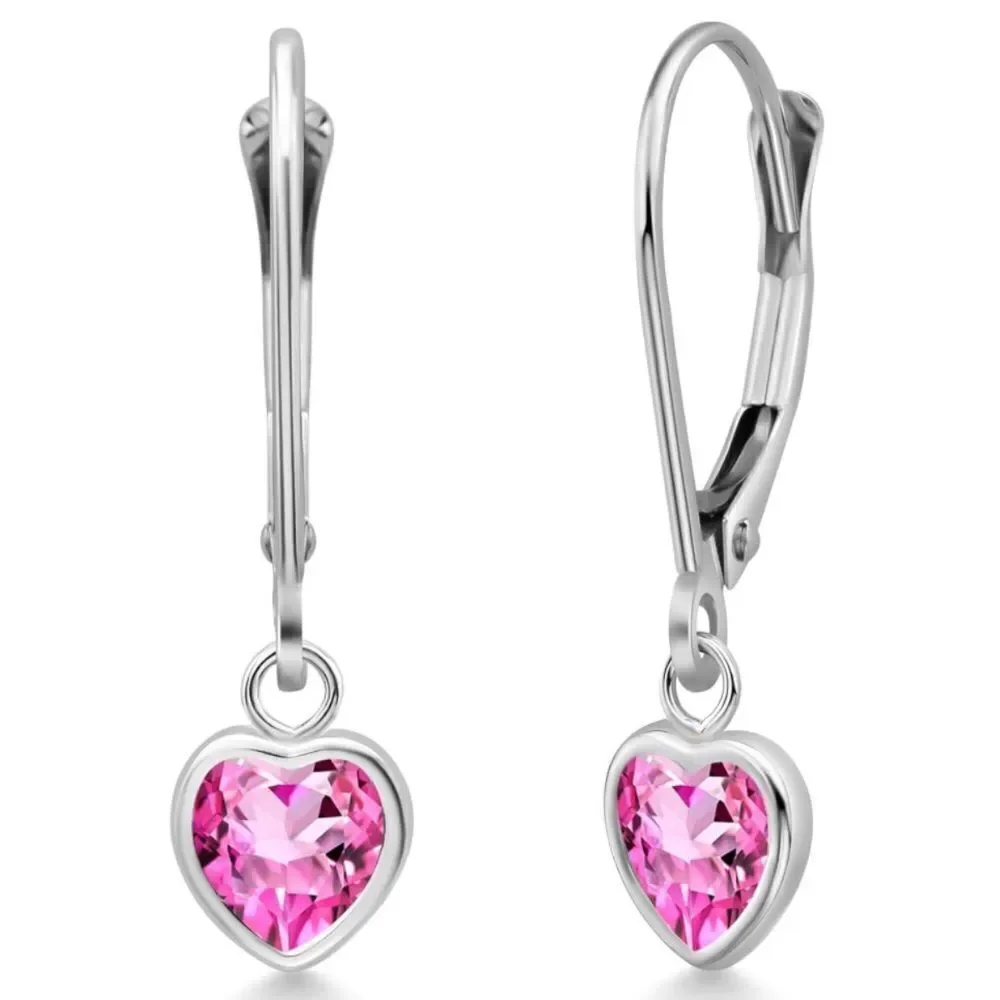 925 Sterling Silver 1.90 Cttw Pink Mystic Topaz Heart Leverback Drop Earrings
